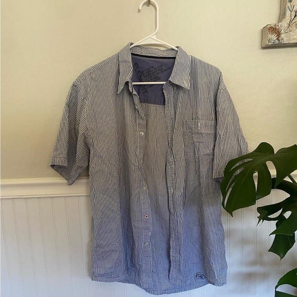 Blue and White Oversized Pinstripe Button Down Shirt - Picture 1 of 5